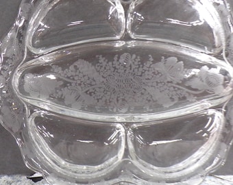 2210 Cambridge Glass Etched Wildflowers Divided Dish Platter Tray 12"