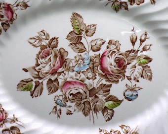2609 Johnson Bros. Devon Sprays Brown Swirl Vintage Bone China Floral w/ Gold Rim Made in England - Light Crazing Choose from List: