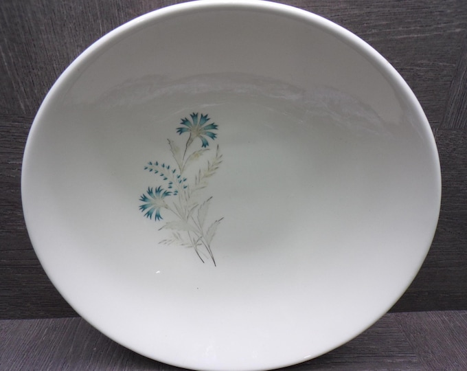 2603 TST Taylor Smith Taylor Bachelor Button Vintage 50's to 60's Ironstone 8.25" Vegetable Serving Bowl Teal/ Grey Floral - Good Condition