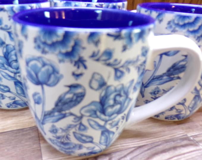 2511 Dutch Memories Trophee Vintage Delft Blue 3" 6 oz Cups Set of 4 Birds & Flowers - Great Condition