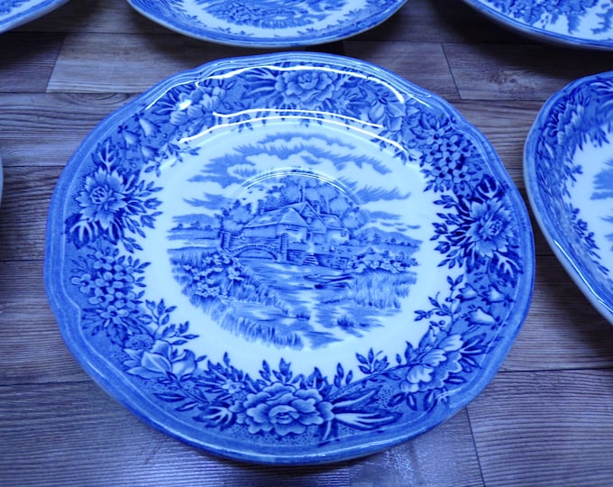 2509 English Village Hand Engraved Ironstone 5.5" Saucer Set of 6 by Salem China Co. Olde Staffordshire Salem England- Great Condition