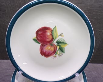 2608 China Pearl Casuals Apple Pattern Green Rim 7.5" Stoneware Salad / Snack Plates Set of 7