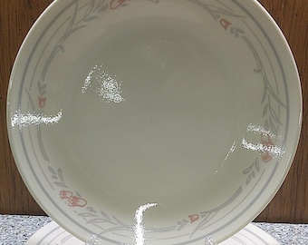 2407 Corelle Rose Pattern Vintage 6.75" Bread / Desert Plates Set of 6 Pink Rose with Gray Floral on Cream Color - Great Condition