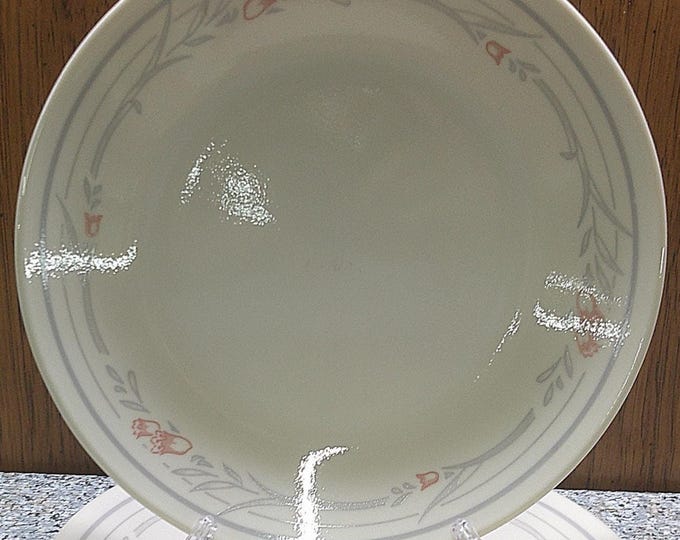 2407 Corelle Rose Pattern Vintage 6.75" Bread / Desert Plates Set of 6 Pink Rose with Gray Floral on Cream Color - Great Condition