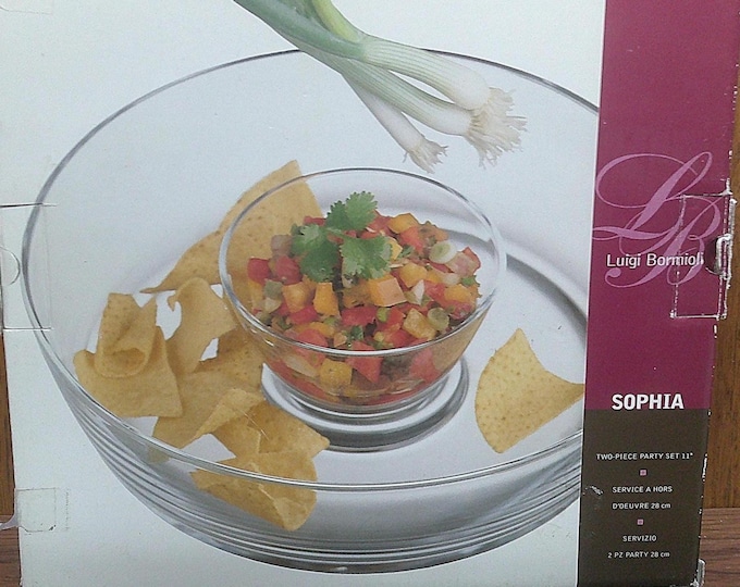 2501 Luigi Bormioli Sophia 2 pc Party Set - 11" Platter Bowl w/ Center Bowl Made in Italy - Like New in Box