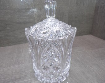 2602 Vintage Lead Crystal 6.5" Tall x 4" Wide Canister Jar with Lid- One Tiny Chip on Underside of Lid