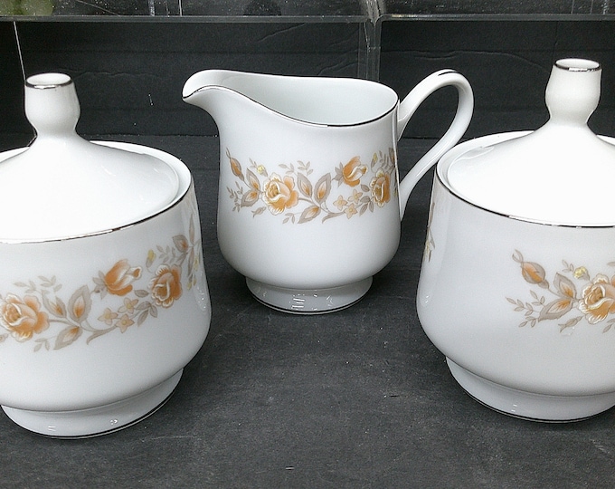 2403 Carlton Rosealyn #520 Vintage Cream Pitcher & Pair of Covered Sugar Bowls -Great Condition No Chips or Cracks
