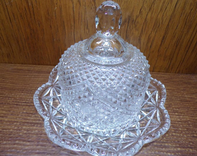 2506 Avon 6" Vintage Crystal Covered Butter Dish with Dome Lid - Great Condition