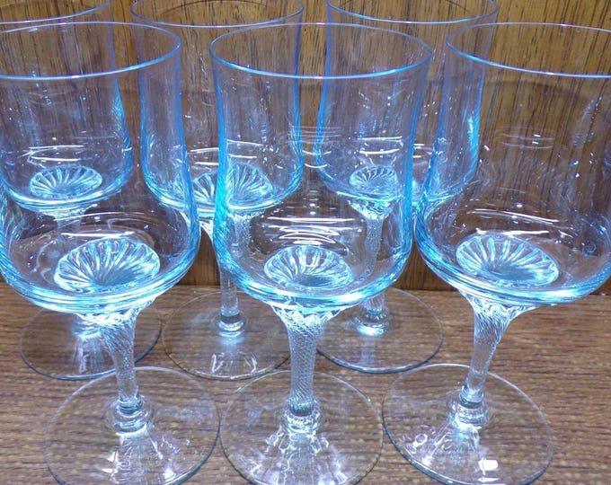 2507 Royal Prestige Sapphire Blue 6" Water / Wine Glass - Twisted Swirl Stem Set of 6 - Pre-owned Great Condition