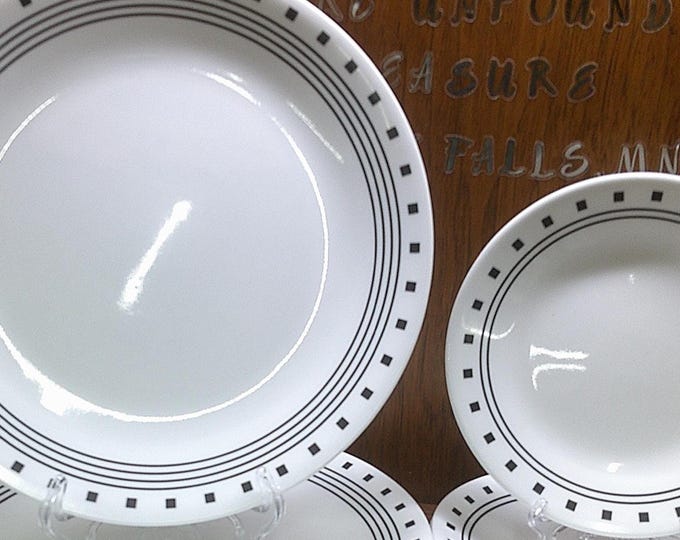 2410 Corelle City Block Black on White Vintage Retired Dinnerware - Good Condition Some Marks on Back - Choose from List: