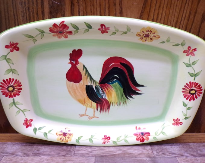 2511 Pfaltzgraff Daybreak Rooster Retired 16" x 10.5" Rectangular BBQ Serving Tray Platter - Great Condition
