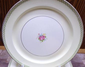 2509 Taylor Smith Taylor TST 1800 10" Dinner Plates Set of 4 Pink Roses #12442 - Good Condition Light Scratches