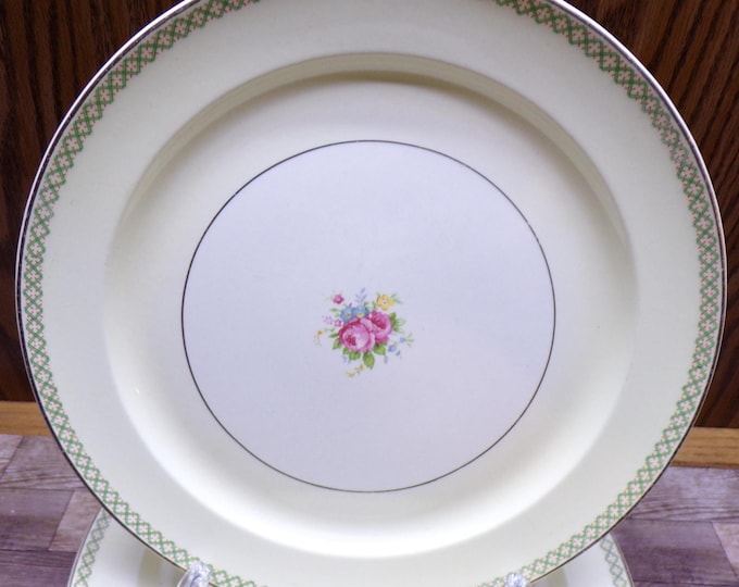 2509 Taylor Smith Taylor TST 1800 10" Dinner Plates Set of 4 Pink Roses #12442 - Good Condition Light Scratches
