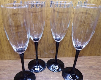 2506 Arcoroc Luminarc Vintage 8.75" 6 oz Black Stemmed Champagne Flute Set of 4
