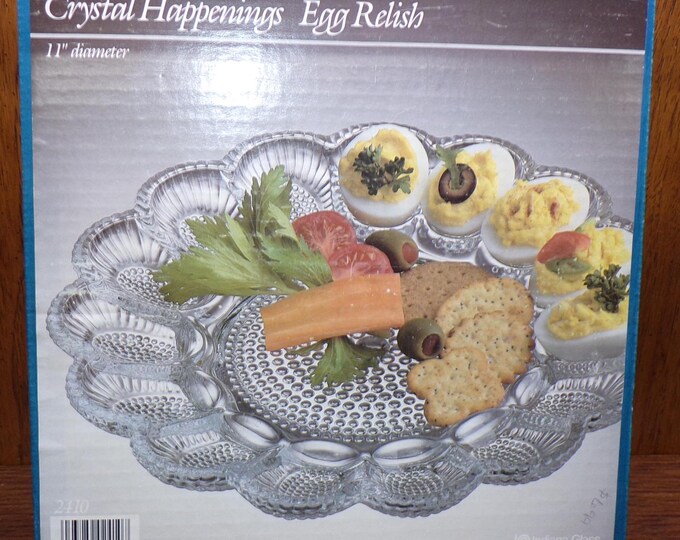 2504 Indiana Glass Crystal Happenings Hobnail Egg Relish 11" Devilled Egg Tray - Great Condition in Original Box