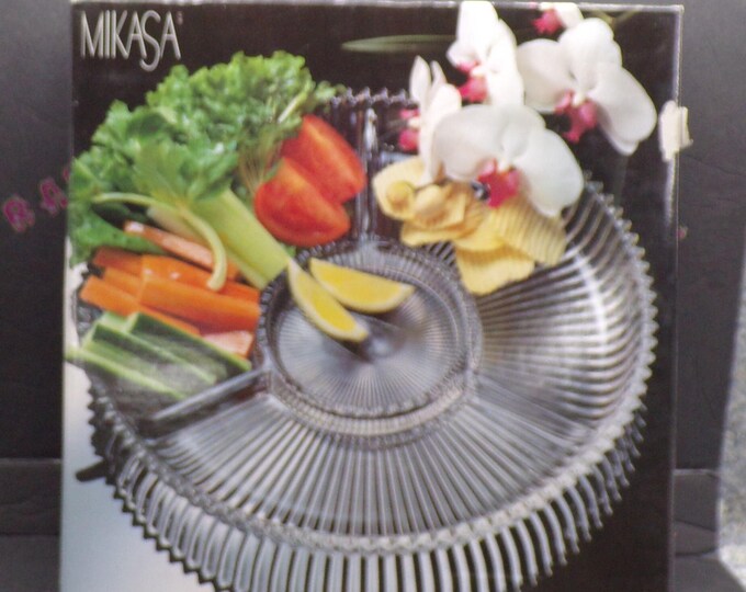 2212 Mikasa "Diamond Fire" 14" Vintage Lead Crystal Divided Relish Dish WY247/345 - Made in Germany - Excellent Condition in Original Box