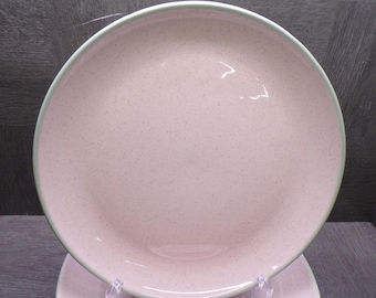 2609 Harkerware Pink Shell 10" Vintage Dinner Plates Set of 6 Speckled Pink w/ Gray Rim & Backside - Excellent
