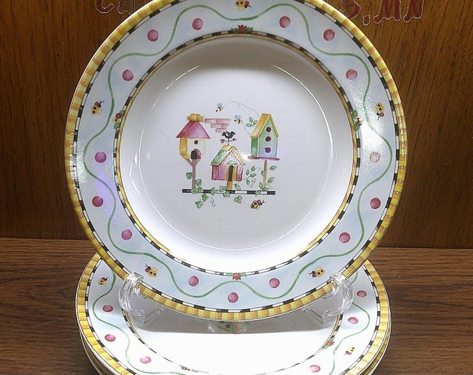 2412 Coventry Stoneware "Penelopes Garden" Birdhouse 8.25" Snack / Dessert Plates - Great Condition