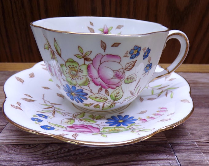 2511 Taylor & Kent Longton Vintage Teacup and Saucer Beautiful Floral Made in England - Good Condition Slight Crazing