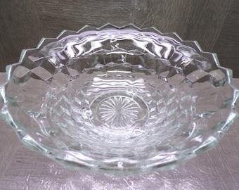 2607 Indiana Glass 10" American Whitehall Clear Cubist Vintage Decorative Footed Decorative Bowl