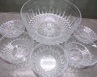 2605 Arcoroc Diamant Hardened Glass Vintage 6 pc Bowl Set - (1) 8" & (5) 4" Bowls Made in France- Great Condition