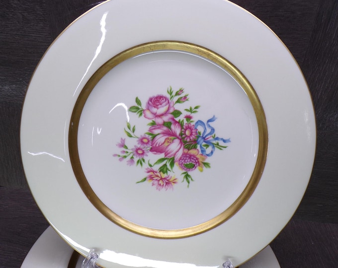 2602 Theodore Haviland New York Kenmore 10.5" Dinner Plates Set of 4 - Great Condition w/ a Few Scratches on the Gold Accent