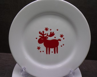 2606 Waechtersbach Willie White with Red Reindeer 8.25" Salad / Lunch Plate Set of 4 Germany