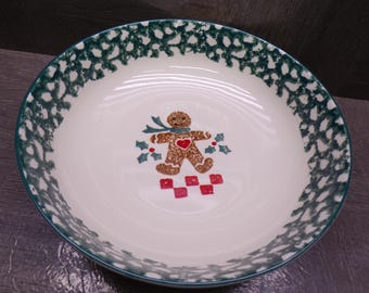 2605 Folkcraft Gingerbread Green Sponge 9" Bowl by Tienshan Stoneware