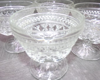 2609 Anchor Hocking Wexford Crystal 3.5" Footed Sherbet Dessert Cups Set of 4