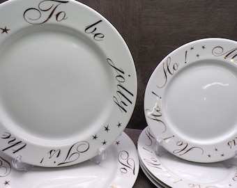 2608 Cipa Porcelain 6 pc Gold Christmas Holiday Dinnerware Made in Italy