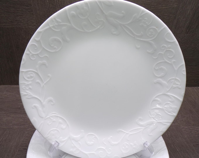 2602 Corelle Vitrelle Cherish Raised Textured Floral 8.5" Lunch / Snack Plates Set of 4 - Great Condition