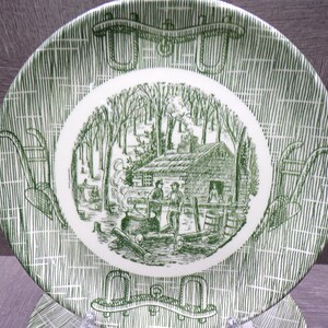 2607 SCIO Pottery Vintage Currier & Ives Green Maple Sugaring 6" Dessert / Bread Plates Set of 4