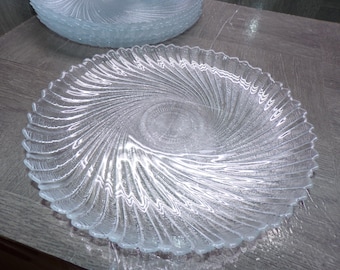 2605 Arcoroc Seabreeze Swirl Vintage Tempered Glass 10" Dinner Plates Set of 6