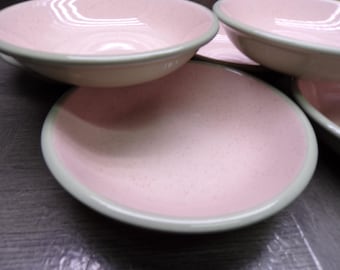 2609 Harkerware Pink Shell Vintage 5.25" Bowl Set of 6 Speckled Pink w/ Gray Rim & Backside