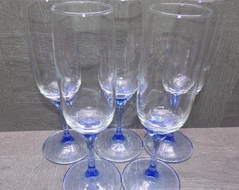 2605 Luminarc Vernonese French Blue 7.5" 8 oz Vintage Crystal Champagne Flutes Set of 5