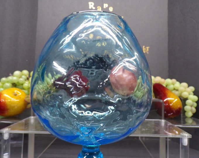 2303 Beautiful Blue Quilted Glass Pedestal Candy Dish / Candle Holder 8.5" Tall x 6" Wide - No Chips or Cracks