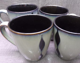 2605 Sango #4508 Prelude Black Vintage 12 oz 4" Coffee Mugs Set of 4