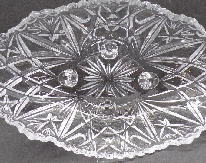 2211 Crystal Oval Bowl Beautiful Vintage 10"x6.5"x4.5" Tall Footed Cut Glass - No Chips or Cracks