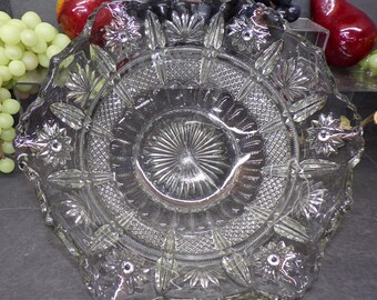 2311 Hobstar Diamond Thumbprint Pattern Heavy Thick Glass Bowl 10.75" Ruffled Edge
