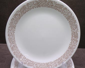 2609 Corelle Woodland Brown Vintage Retired 8.5" Salad / Lunch Plates Set of 4