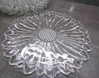 2602 Hazel Atlas 10" Vintage Clear Glass Sunflower Luncheon Snack Dinner Plates Set of 5 - Great Condition