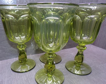 2608 Imperial Glass Williamsburg Verde Green Vintage Discontinued 6.5" Footed Goblets Set of 4
