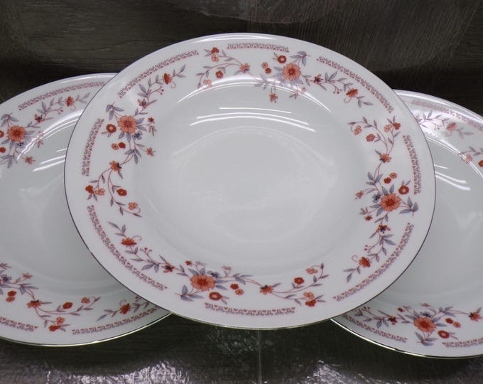 2602 Dynasty Fine China #1007 Copenhagen 8" Bowls Set of 3 Beautiful Pink & Blue Floral - Great Cond. Light Scratches