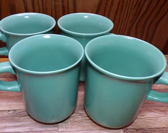 2511 Dansk Mesa Turquoise Small Handle 4" 10 oz Cups Mugs Set of 4 Portugal Stoneware - Great Condition
