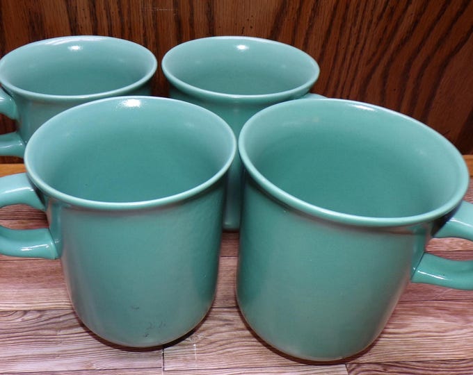 2511 Dansk Mesa Turquoise Small Handle 4" 10 oz Cups Mugs Set of 4 Portugal Stoneware - Great Condition