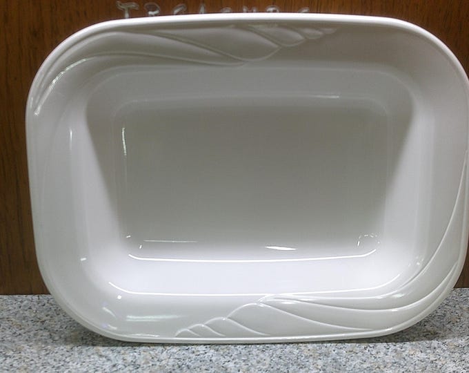 2408 Corning Ware Elegance White Flora L-13 Rectangular 13" x 9" Outer Dims Open Roaster Lasagna Casserole - Excellent Condition