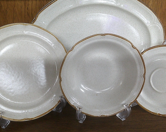 2411 Hearthside Stoneware Baroque Vintage Dinnerware - Sandy Beige w/ Brown Rim - Excellent Condition - Choose From List: