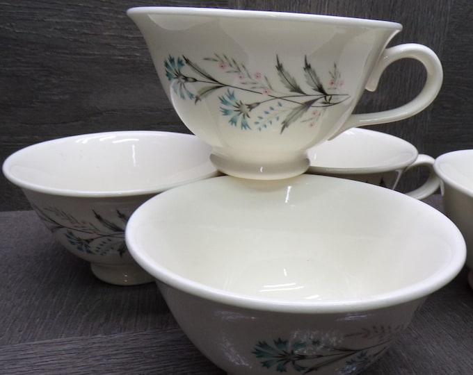 2603 Set 4 Cups Teal/ Grey Floral - Good Condition