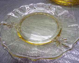 2605 Lancaster Jubilee 6" Vintage Topaz Yellow Depression Glass Sandwich Plate Set of 4