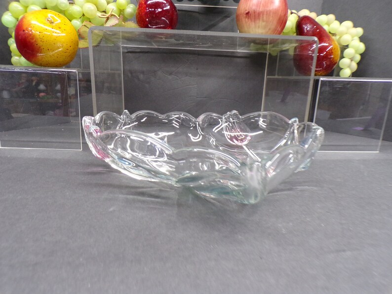 2302 Mikasa Crystal Heart Shaped Dish With Embossed Pink & Blue Tulips